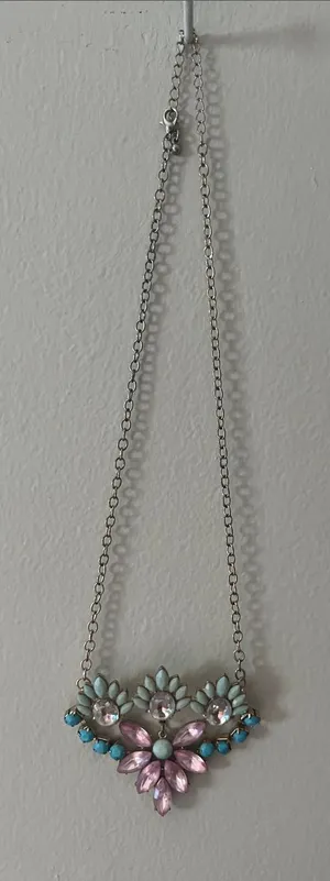 Silver-Tone Pink & Turquoise Floral Statement Necklace thumbnail 1