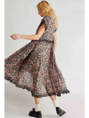 Free people Bohemian Floral Milania Maxi Dress Dark Combo Maxi Top Duster Small thumbnail 5