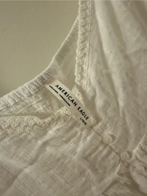 American Eagle Outfitters White Button-Front Ruffle Peplum Top thumbnail 4