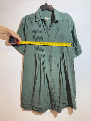 Anthro Pilcro Green Pintuck Button Front Short Sleeve Tunic Shirt Dress Size XS thumbnail 6