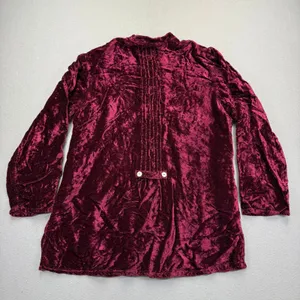 J. Jill Womens LT Tall Burgundy Crushed Velvet Pintuck Button Front Tunic Top thumbnail 8