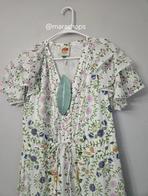 Farm Rio Folk Floral Off White Midi Dress thumbnail 4