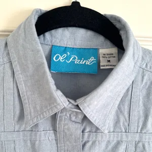 Ol' Paint Retro Western‎ Shirt Textured Cotton Light Blue Button Up Women's M thumbnail 3