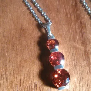 Simulated Red Diamond Sterling Silver Pendant Stainless Steel Necklace thumbnail 10