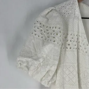 Alice + Olivia Eyelet Lace Romper Wrap‎ Puff Sleeve White Exposed Zipper Size 6 thumbnail 3