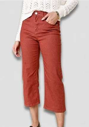 Mid-rise capri jeans culottes straight-leg terracotta cotton boho grunge Y2K 27 thumbnail 1
