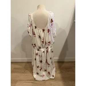 Dip Floral Smocked Waist Midi Dress White Brown Purple Short Sleeve Womens 3X thumbnail 2