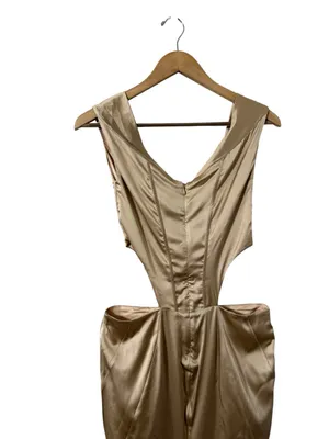 NWT RETROFETE Nika Corset Silk Nude Champagne Cut Out Formal Maxi Dress Gown thumbnail 6