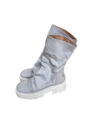 Free People Emma Ruche leather Boots grey white chunky sole Sz 39.5 thumbnail 3