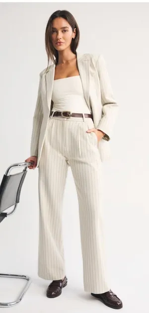 Abercrombie and Fitch SHORT Sloane Tailored Pant Trousers White Pinstripe 27/4 thumbnail 1