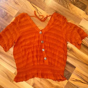Maurices XL Orange Textured Button Front Smocked Peplum Blouse‎ Top Women's fall thumbnail 1