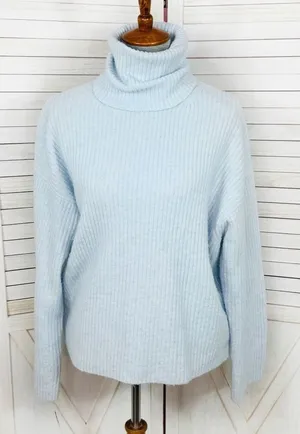 H&M Oversized Ribbed Cowl Neck Sweater Powder Blue Medium‎ thumbnail 1