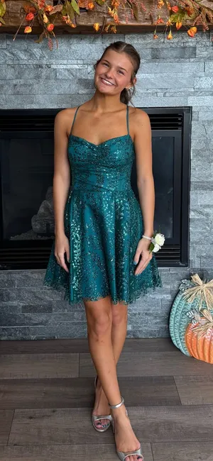 Dillard's Green/Teal Tied up back dress homecoming dress! thumbnail 1