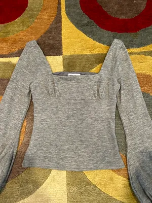 NWOT Lovers and Friends Blakely Sweater Balloon Sleeve Ribbed Top Grey Size S thumbnail 2