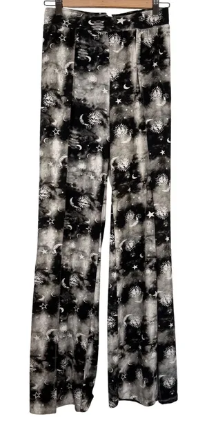 Poof New York Celestial Sun Moon Stars Women's Wide‎ Leg Pants Black White Small Witchy Gothic thumbnail 1