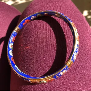 Vintage cloisonné blue hinged bangle bracelet thumbnail 3
