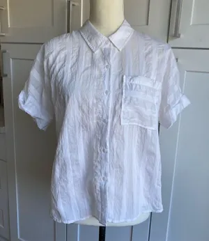 Tribal Women's M White Striped Button-Up Shirt Short Sleeve thumbnail 1