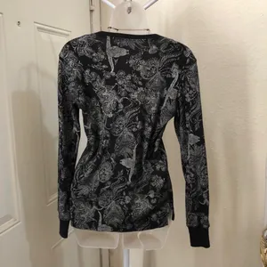 Y2K Longhorn Gothic Grunge Black grey long sleeve henley top shirt blouse #subversive #gorpcore #whimsygoth #biker #skull angels wings cross 1/4 snap button thumbnail 3