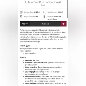 Lululemon Run For Cold Vest PrimaLoft Stretch Glide Material in Black Size 6 thumbnail 8