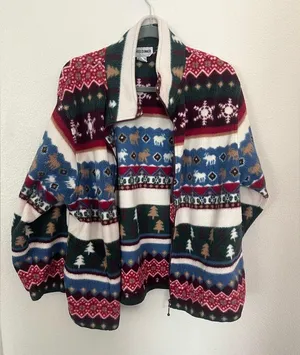 Alfred Dunner Vintage Fair Isle Fleece Jacket Sweater Size L Winter Christmas thumbnail 3