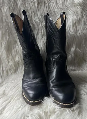 Ladies/Teens Black LeatherRoper Western Boots thumbnail 1