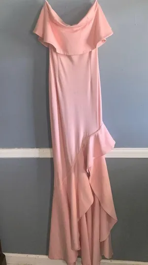 Lovers + Friends Chandler Pink Asymmetrical Strapless Slit Ruffle Gown S thumbnail 4