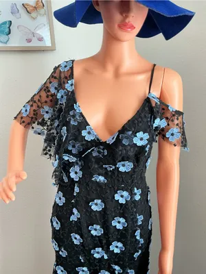 La Maison Talulah Black Blue Floral Embroidered Lace Maxi Dress thumbnail 4