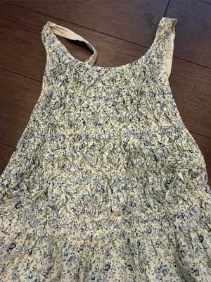 Free People Floral Smocked Open Back Mini Dress Blue Cream Small - C11-498 thumbnail 4