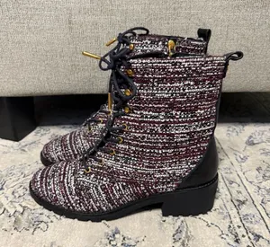 Tory Burch Combat Lug Sole Tweed Leather Boots thumbnail 1