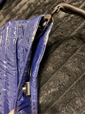 THINK ROYLN Quilted Puffer Shoulder Bag in Blue with Black Handles thumbnail 6