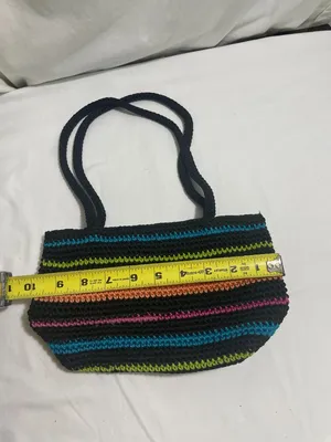 The Sak Crochet Knit Shoulder Bag Black Multicolor Striped Zip Boho Handbag thumbnail 4