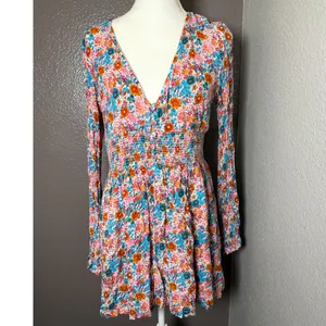 Urban Outfitters Floral Elise Smocked-Waist Mini Dress Size Large thumbnail 6