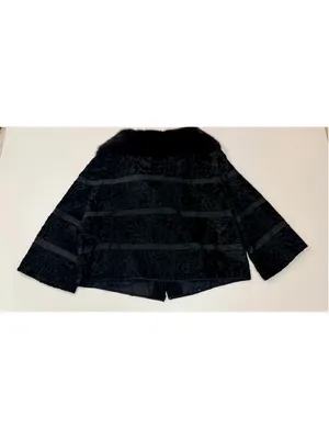 Kalina Furs & Fashions Black Persian Lamb Fur Jacket Mink Collar Vintage Open Fr thumbnail 3