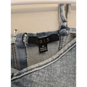 Iris Acid Wash Denim Mini Dress Spaghetti Strap V Neck Zip Back Women Size M Y2K thumbnail 5