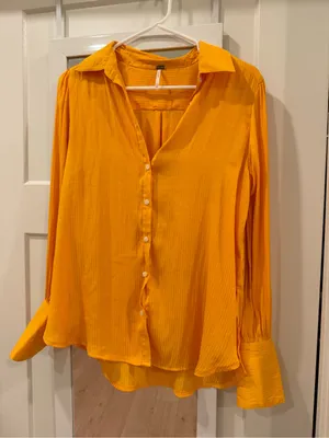 Free People Penelope Button Down Long Sleeve Blouse vibrant marigold yellow thumbnail 1