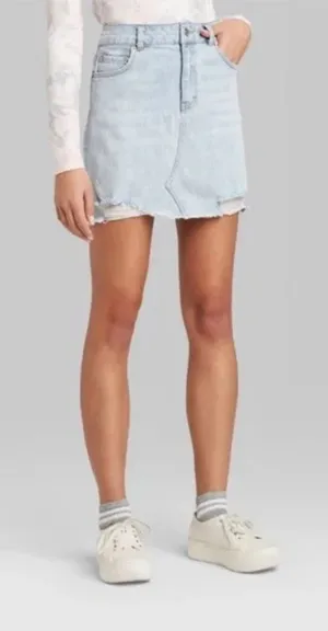 WILD FABLE Light Wash Denim Mini Skirt Size 12 thumbnail 1
