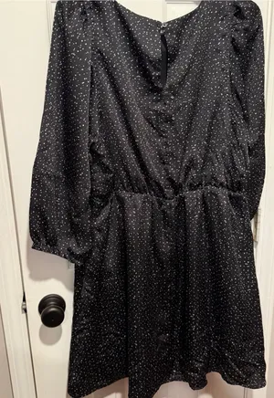 GAP Women’s XL Black White Speckled Long Sleeve Midi Dress Puff Sleeve Pockets thumbnail 1