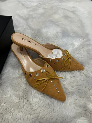 Olomisa Faux Suede Kitten Heel Mules Mustard thumbnail 9