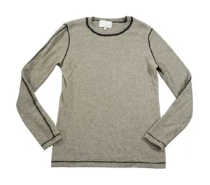Joan Vass Cashmere Sweater‎ Women's Medium Tan Black Contrast Trim Crew Neck thumbnail 1