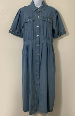 Vintage Denim Maxi Dress XL Country Western‎ Cowgirl Retro Casual Summer thumbnail 1