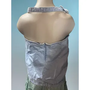 WeWoreWhat Medium Denim Halter Crop Top Buckle Closure Sleeveless thumbnail 2