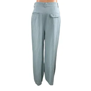 Zara Women's Blue Linen High Waisted Pleated Wide Leg Trousers Pants Size M thumbnail 3