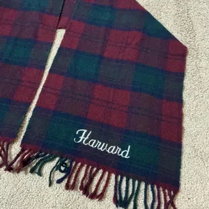 Harvard Tartan Plaid‎ Lambswool Scarf Embroidered Initials Made in Scotland thumbnail 3