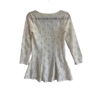 Free People Ivory Lace Tunic Top Medium Floral Sheer Long Sleeve Boho Festival thumbnail 3