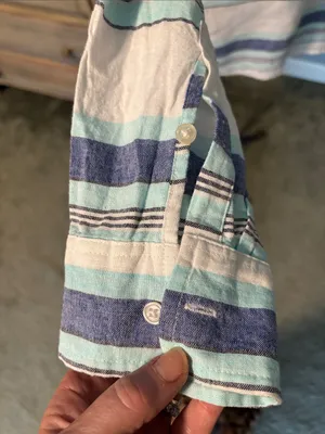 GAP Blue Linen Striped Button-Down Long Sleeve Shirt thumbnail 4
