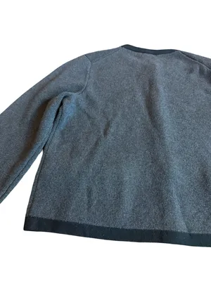 Quince Charcoal Black Colorblock Cardigan Sweater Collarless Cardi Large Women's thumbnail 10