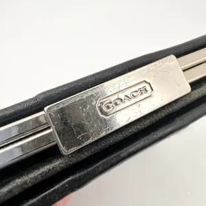 Coach Vintage Y2K Bifold Wallet Black Leather Contrast White Stitching Silver thumbnail 5