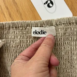 Elodie Linen Blend Cami‎ Mini Dress Tan Beige Ruffle Hem Large NWT thumbnail 11