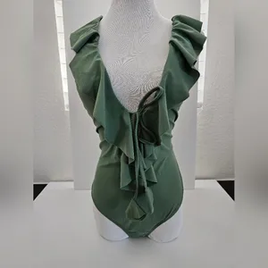 NWT Beach Joy Sage Green Cascading Ruffle One Piece Swimsuit - Large thumbnail 3