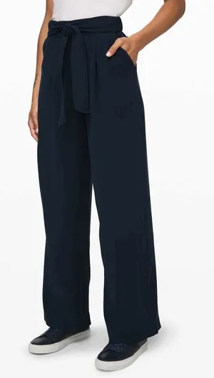 Lululemon Noir Pant True Navy High Rise Wide Leg Tie Waist Trousers Size 6 thumbnail 1